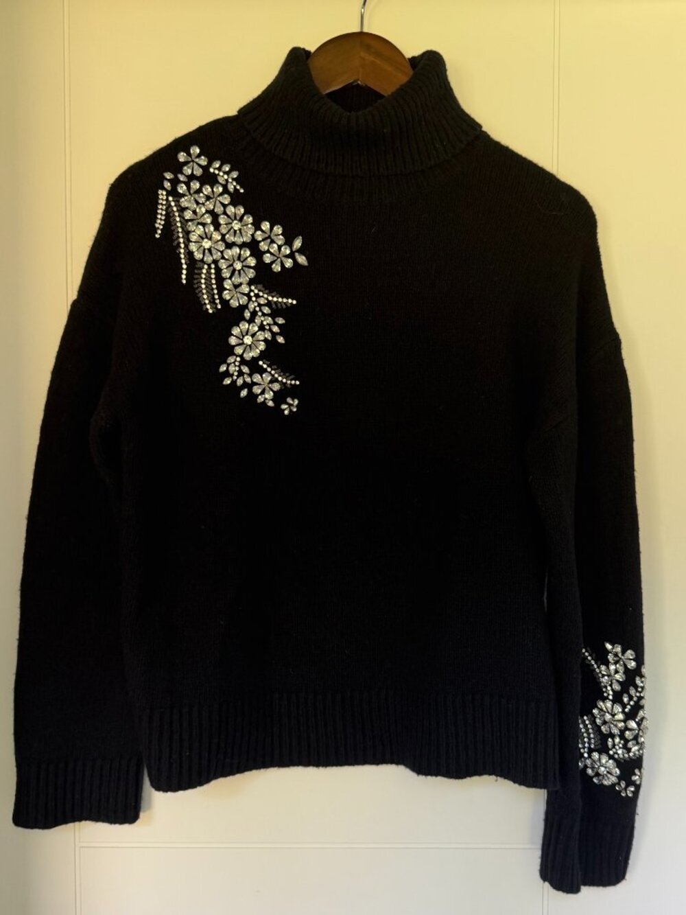 Cinq A Sept Black Turtleneck Sweater with Rhinestone Accents- Sz SM